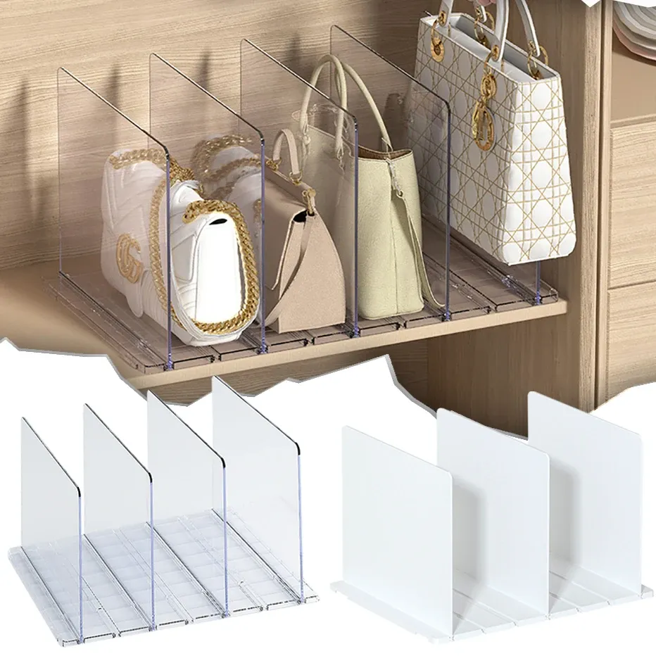 Väskor transparent garderobshylla Dividerhylla Bokhandväska Organisera Divider Rack Clear Acrylic Divider Garderobs garderob Skåpavdelare