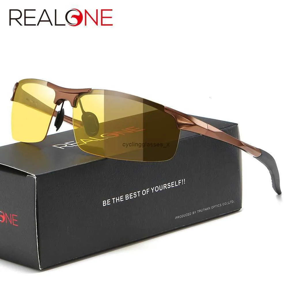 Mens day and night riding glasses aluminum magnesium sports polarizing color changing running vision tea sunglasses 8177