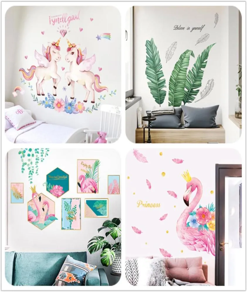 20 stylów Dzieci Wall Art Zdjęcia Ins sypialnia Dekoracja naklejki jednorożca Flamingo Geather Tree Tree Naklejki do wystroju domu STIC9442906