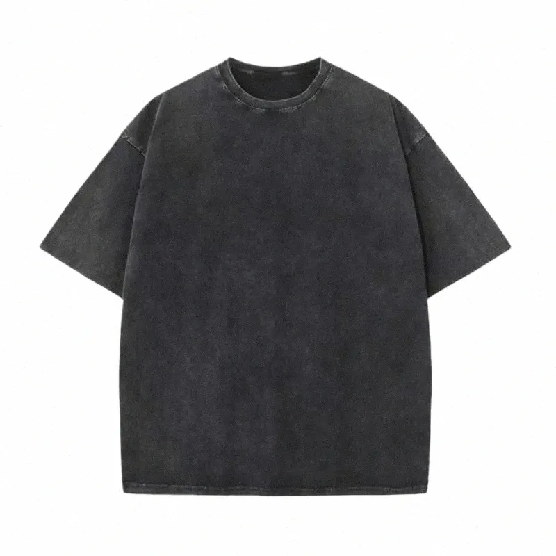 230g Cott Retro T-shirt Drop-Shoulder Sleeve Men Kvinnor Vintage kortärmad t-skjortor Solid Color Hip Hop Loose Tees E50k#