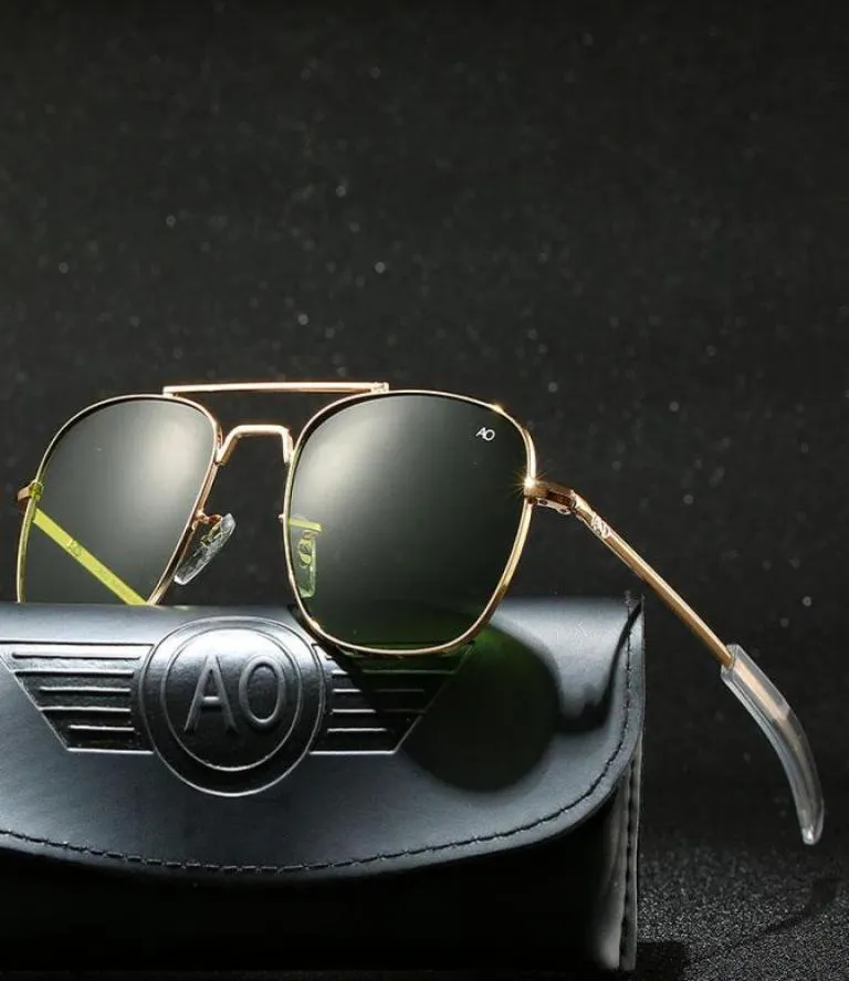 Lunettes de soleil avec étui Aviation AO pour hommes, lunettes de soleil de styliste pour hommes, lentille en verre optique de l'armée américaine, Carton3863796