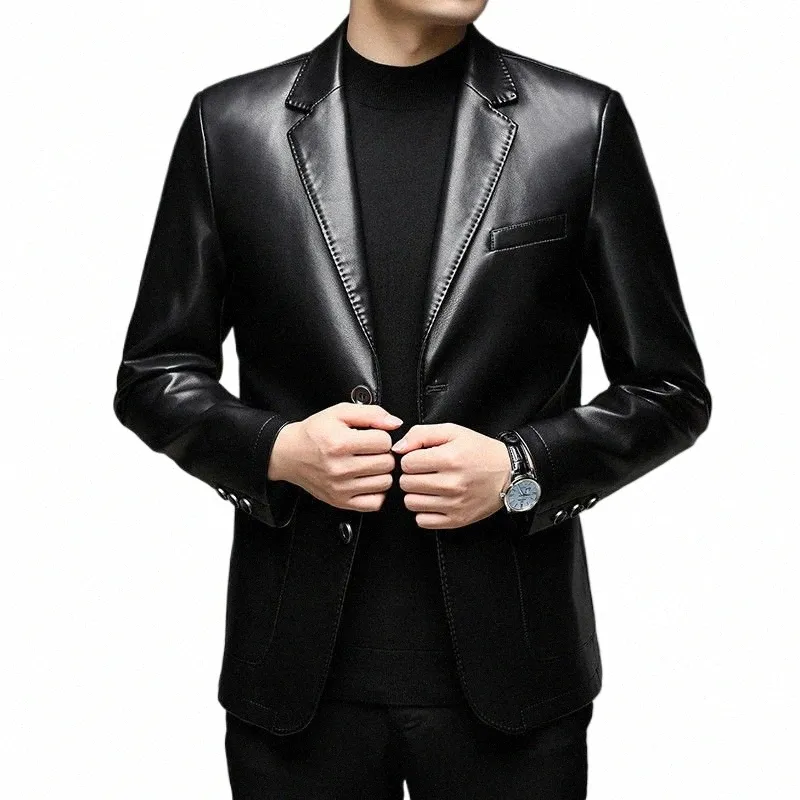 men's Genuine Jackets Autumn Busin Leather Blazers New Style Slim Thin Trend Zipper G139 j9Go#