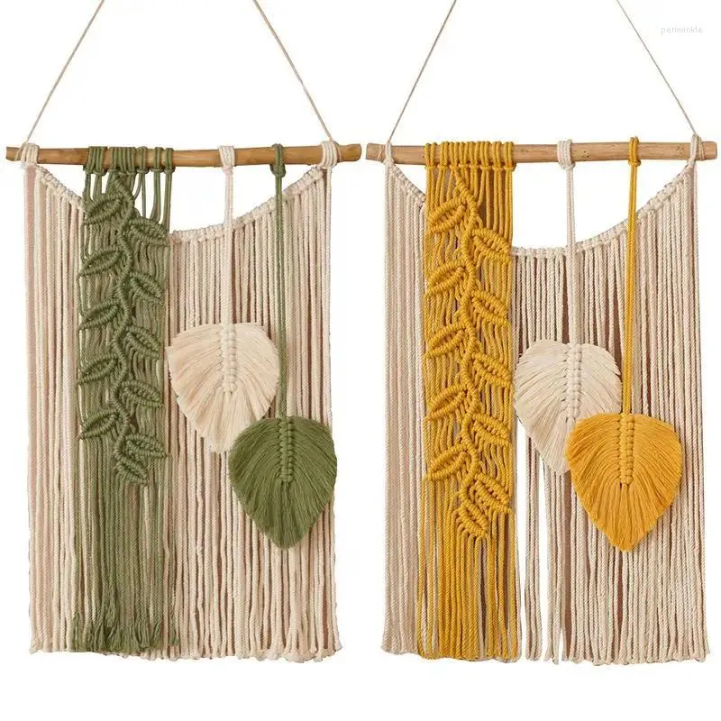 Wandtapijten Boho Tapestry Macrame Wall Decor Hoge kwaliteit katoenen touw Hangend kwastgordijn met houten stok voor decoratie