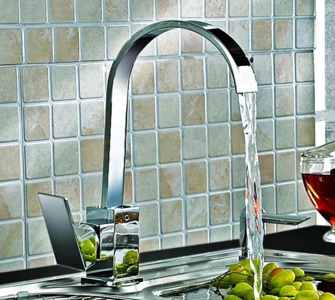 Kitchen Sink Faucet Mixer Tap Swivel Spout Chrome Brass Square Single Lever Mono72833032480949