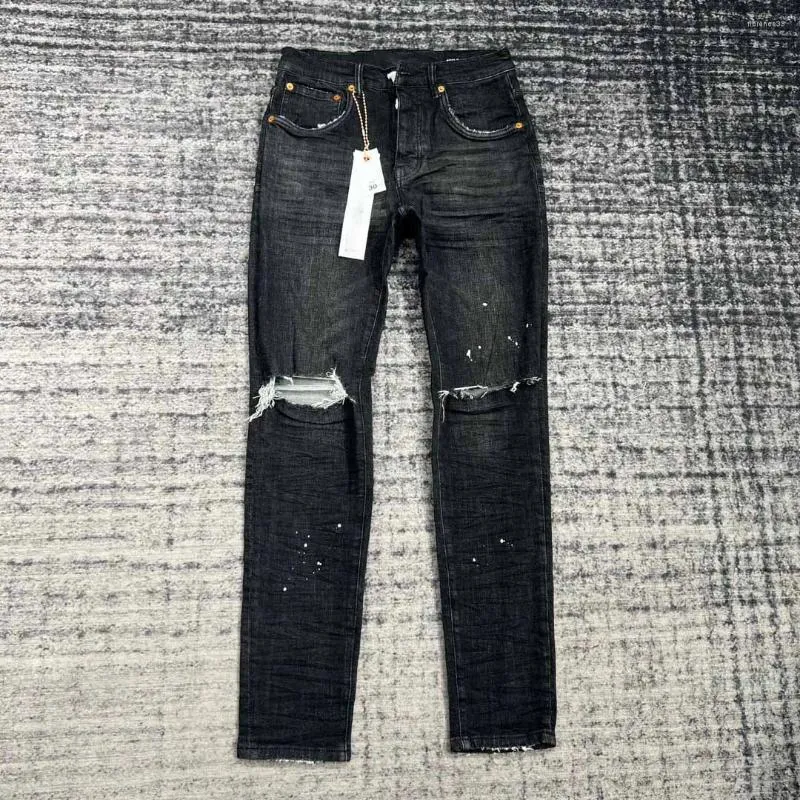 Jeans da uomo Jeans a goccia casuali con lavaggio al ginocchio strappato Jeans neri