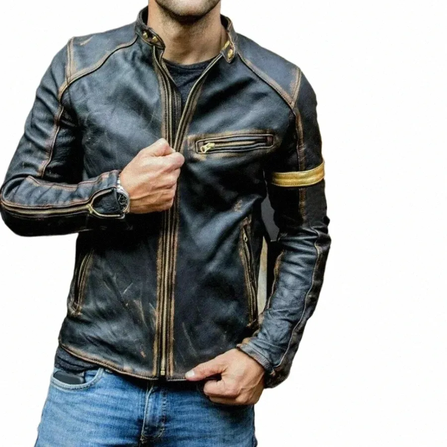 new 2024 Autumn Winter Men's Leather Jacket Fi Men's Teenager Stand Collar Punk Men's Motorcycle Leather Jacket Male S-5XL q9ov#