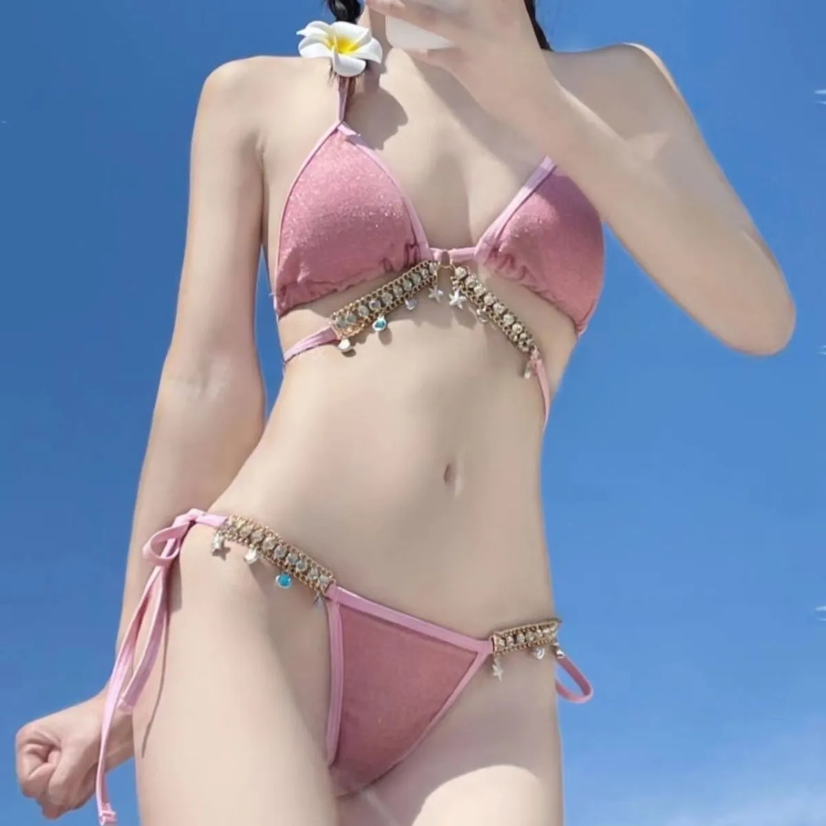 2024 BIKINI Crystal Rhinestones Glitter Diamond Gems Sakodwegon Women Bikini Set na plażę Kącik Kącik Swimsuit Push Up Brazylian Suit