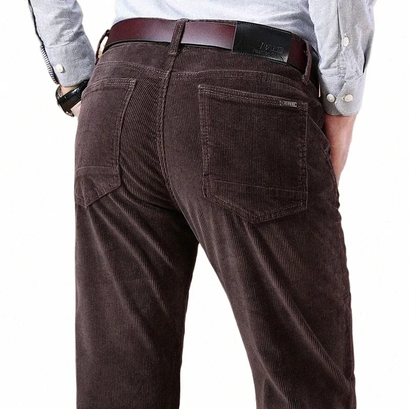 Jesienne i zimowe męskie sztruksowe spodnie Busin fi elastyczne regularne spusty rozciągające się