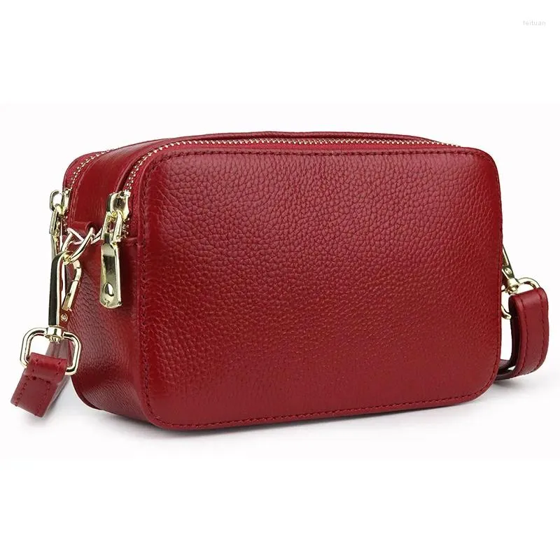 Sacs à bandoulière en cuir véritable pour femmes, petit sac sauvage carré avec Double fermeture éclair, sac à main de grande capacité diagonale féminine