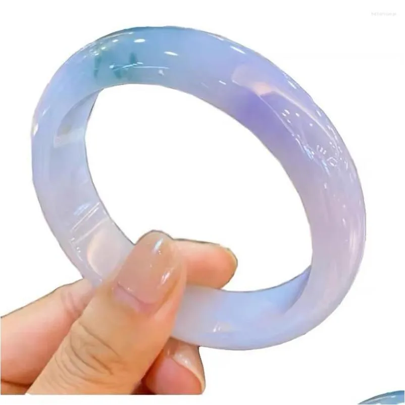 Bangle Violet Jadeite Peace m Round Bar Wave Fower på våren av färg kvinnliga pengar vaxartade kNd lila jade armband droppleverans jud OTBKM