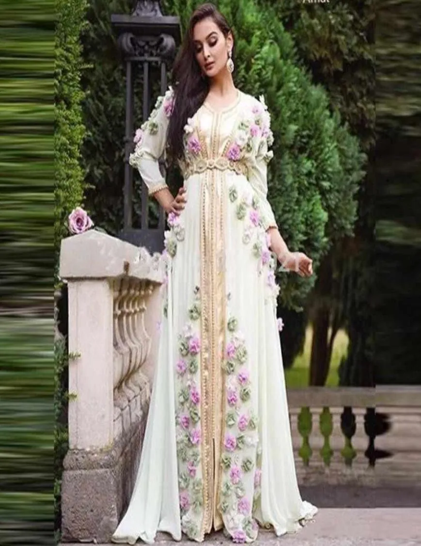 Marroquino Caftan Kaftan Vestidos Dubai Abaya Árabe Mangas Compridas Incríveis Flores Artesanais 3D SquareNeck Ocasião Prom Forma7691825