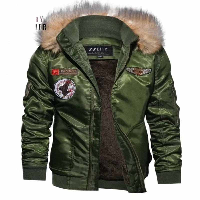 Winter Bomberjacke Männer Windbreaker Dicke Fleece Armee Militärische Motorradjacke Herren Pilotjacke Mantel Outwear Plus Size 3XL F6UW#