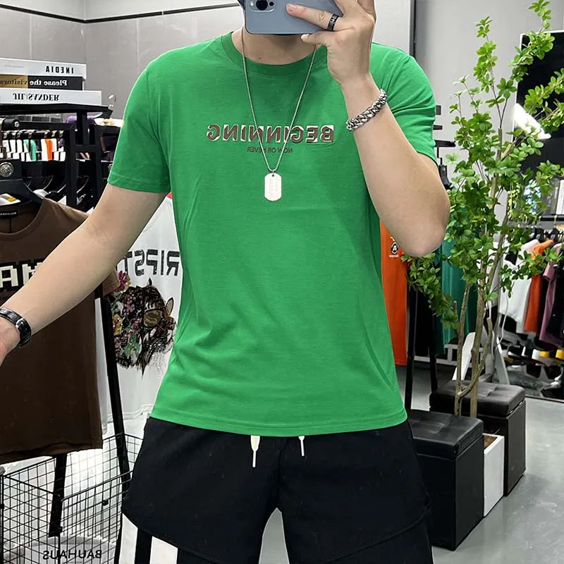 Summer New T-shirt Men's Letter Printing Causal Round Neck Tees Daily Outfit Cotton Trendy Brand Male Tops Plus Size 7xl Clothing