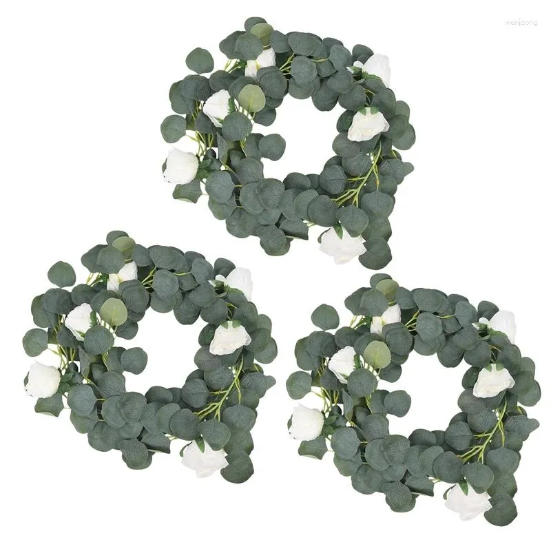 Fleurs décoratives SV-3Pcs 6.5 pieds guirlande d'eucalyptus artificielle avec fleur fausse soie verdure feuille suspendue vigne pour la décoration de mariage