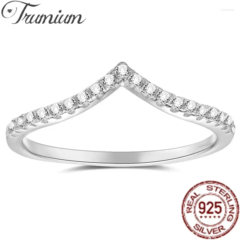 Anelli a grappolo Trumium Anello in zircone intarsiato a forma di V in argento sterling 925 per le donne Amore Brillante Fede nuziale Gioielleria raffinata Regali