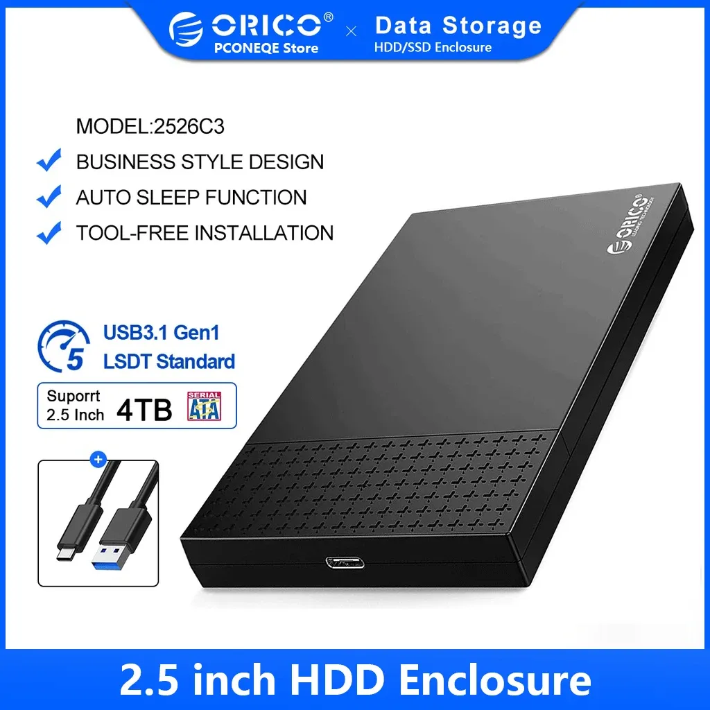 Gehäuse ORICO HDD-Gehäuse TypeC USB3.1 zu SATA3.0 2,5 Zoll USB 3.1 Gen1 SSD-Gehäuse 5 Gbit/s 4 TB HDD-Gehäusebox, unterstützt UASP externe SSD