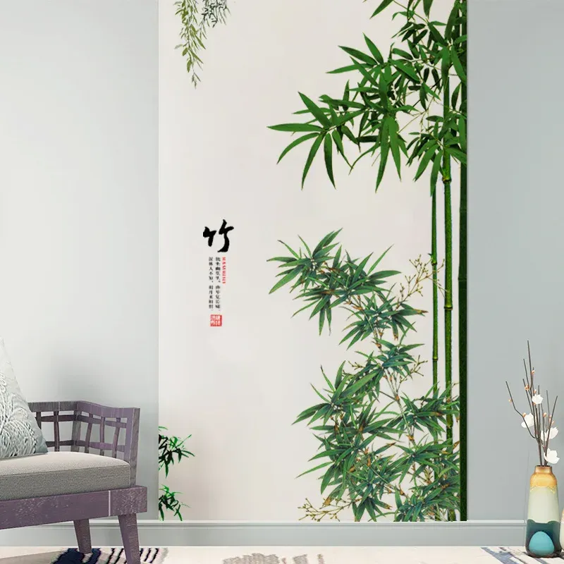 Adesivi Foglie verdi Adesivi murali in bambù per soggiorno Camera da letto Decalcomanie da muro in PVC Camera dei bambini Decorazione domestica Adesivi Murali Decor