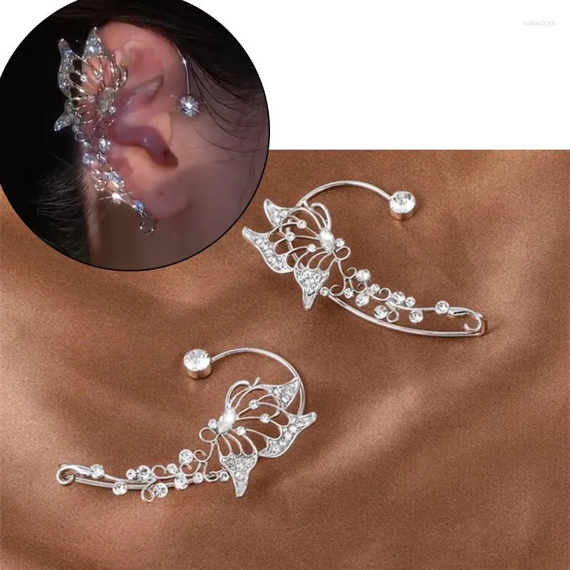 Boucles d'oreilles à clous en cristal pour femmes, manchette d'oreille papillon elfe sans Clip de perçage, élégantes pour femmes, mariage exquis