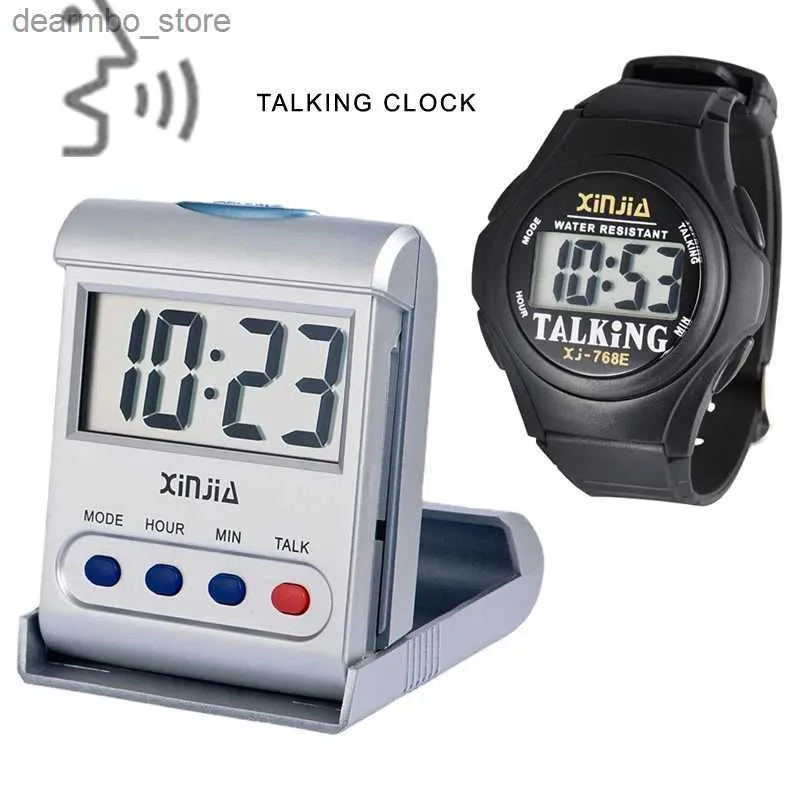 Skrivbordsklockor en pratande klocka den taltiden. Digital väckarklocka och klocka efter blinddeldern eller barnen.24327