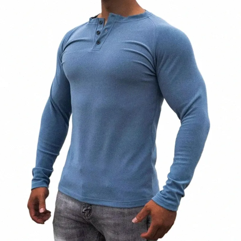 2024 Primavera Fi Slim T Camisas Para Homens Cor Sólida Butted Crew Neck Casual T-shirt Lazer Mens Roupas Lg-sleeved Tops y3Ac #