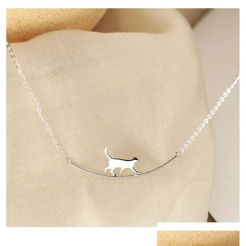 Pendanthalsband Sier Halsband Fashion Personlighet Cat Simple Lovely Animal ClaVicle Chain Boutique Gift Drop Delivery Jewelry Pendan Ott7C