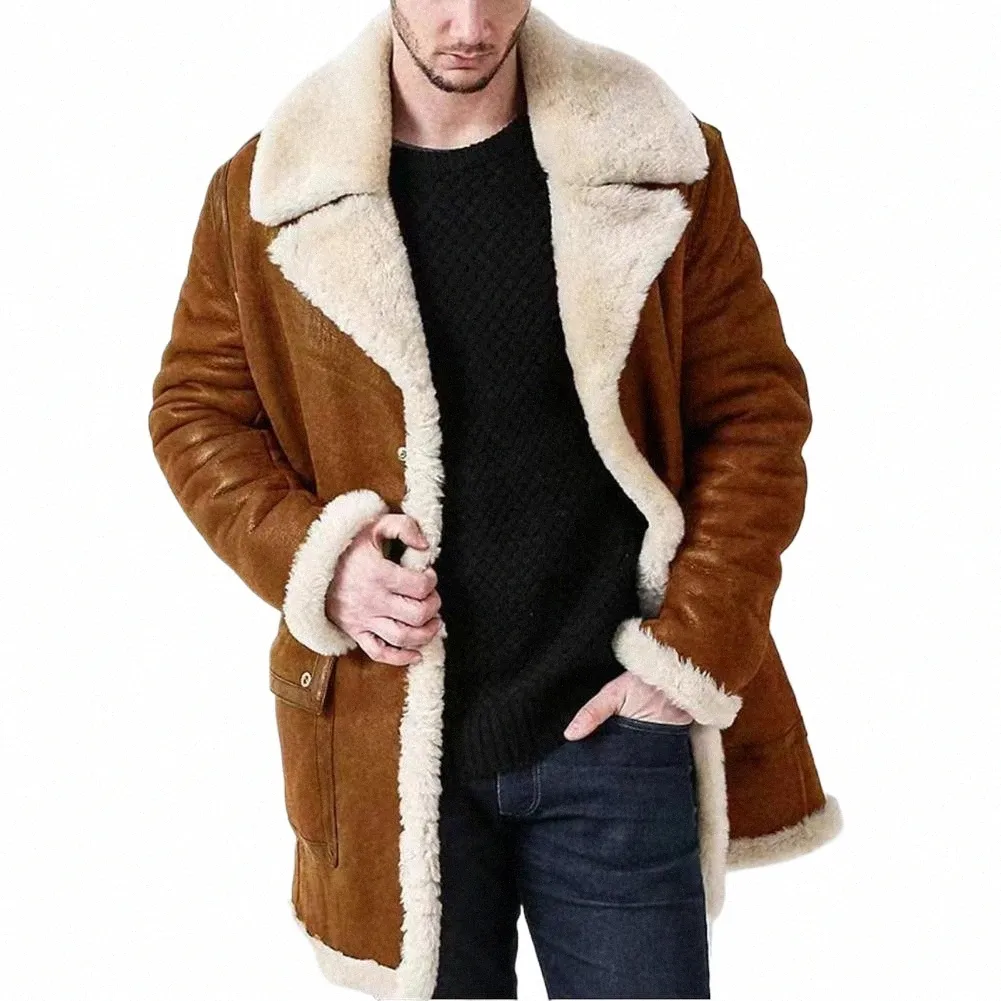 Faux Pelz Männer Jacken Winter Mantel verdickt Plüsch Futter Revers Coldproof Europäischen Stil Leder Revers Jacke Mantel Streetwear b8y6 #