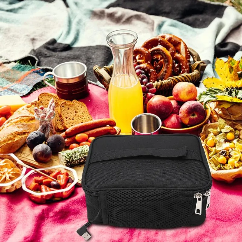 Dinnerware Electric Heated Lunch Box USB Camping 2.7L Oxford Fabric Portable Keep Warm Bag For Auto Hiking