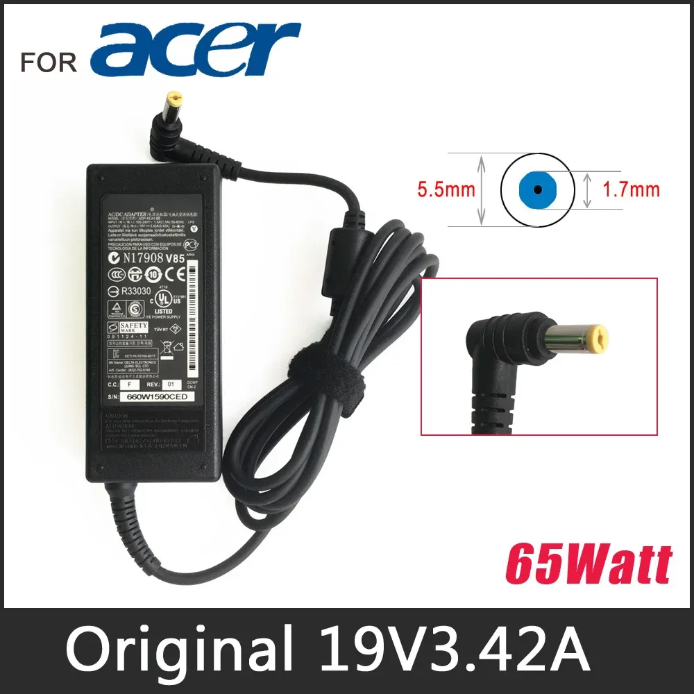 ADAPTER 19V 3.42A 65W PA165086 AC Adapterladdare för Acer Aspire 1400 1600 3000 3500 / TravelMate 200 500 Series Laptop Power Supply