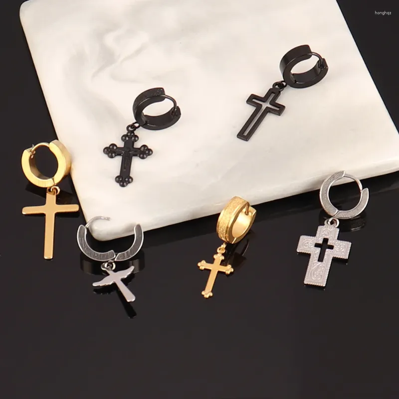 Brincos de argola, 1 peça, multi estilo, unissex, preto, aço inoxidável, cruz, para mulheres, punk, gótico, masculino, joias
