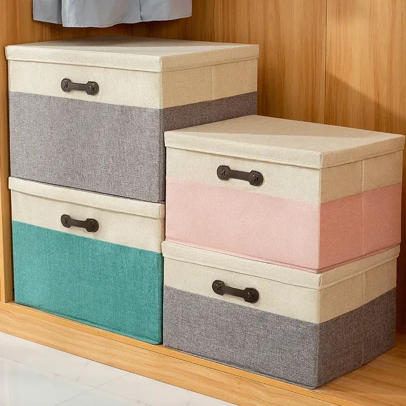 Pojemniki na dużą pojemność bawełniane i lniane pudełko do przechowywania Styl szuflady magazynowej z osłoną Ubrania do przechowywania akcesoria domowe