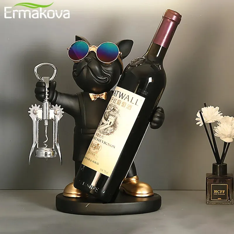 Ermakova French Bulldog Wine Rack Decoration Wine Holder Dog Butler Bottle Seat Design Statue Table Harts Decoration Sculpture 240323