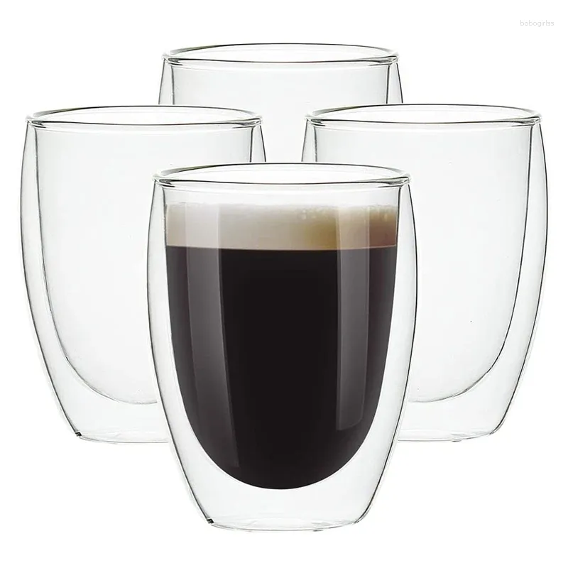 Tasses 4 pièces 350ML Double paroi tasses en verre tasse à café isolée ensemble tasse à thé tasse à jus de lait verres à boire pour thé à bulles glacé