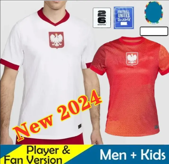 2024 Poland Soccer Jersey, Men's Kids Kit with LEWANDOWSKI, ZIELINSKI,  MILIK, ZALEWSKI Names; Breathable Fan Shirt for Polonia Euro Cup