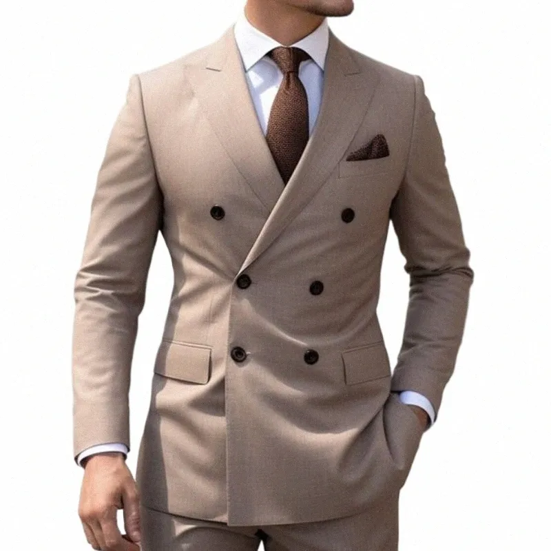 Khaki Peak Lapel Men Busin Suit Groom Groomman Tuxedos Prom Wedding Party Formal 2 -częściowy zestaw kurtki i spodnie na zamówienie B0FP#