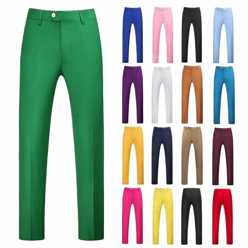 20 couleurs hommes Boutique solide Busin Slim Fit costume pantalon formel marié mariage Fi bureau pantalon social grande taille 6XL-M d7Xs #