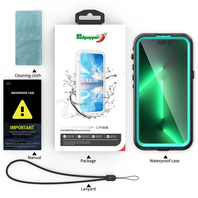 Oryginalna obudowa Red Pepper Magsafe, wodoodporna obudowa odporna na wstrząsy z wbudowanym ochroną ekranu dla iPhone 13promax 14promax 14plus 15 15pro 15plus 15promax