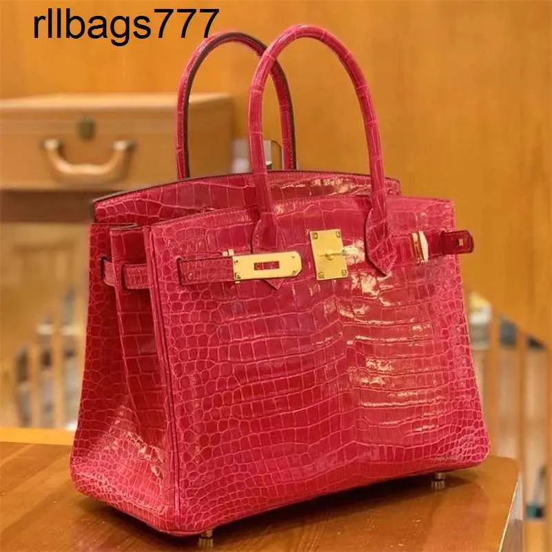 Sac à main en cuir véritable Bk Luxurys Serrure entièrement cousue à la main 30 Portable Grand Brillant Baie Inversée Crocodile Luxe Femme