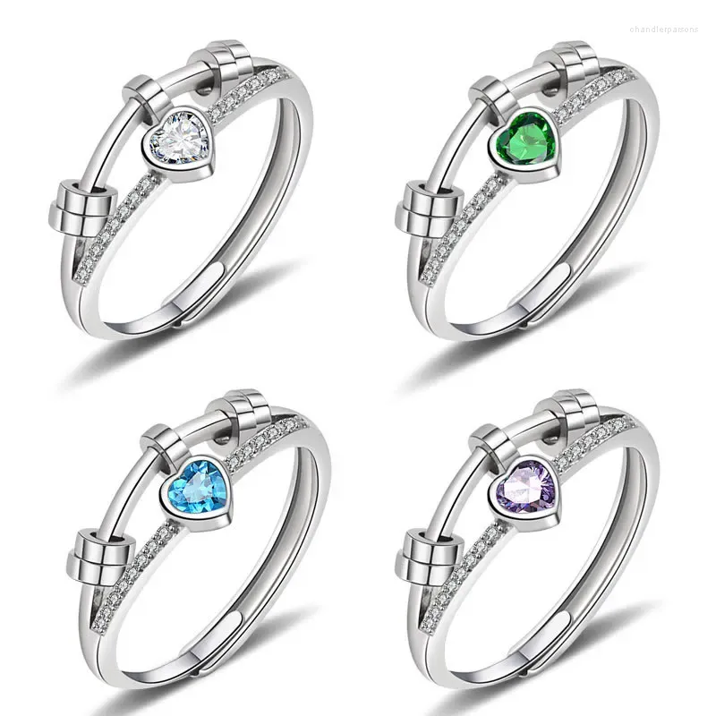 Pierścienie klastra Jisensp Rotatable Rhinestone Kulki Lęk Pierścień dla kobiet Kolorowe serce przeciw stresie fidget spinner 2024 biżuteria