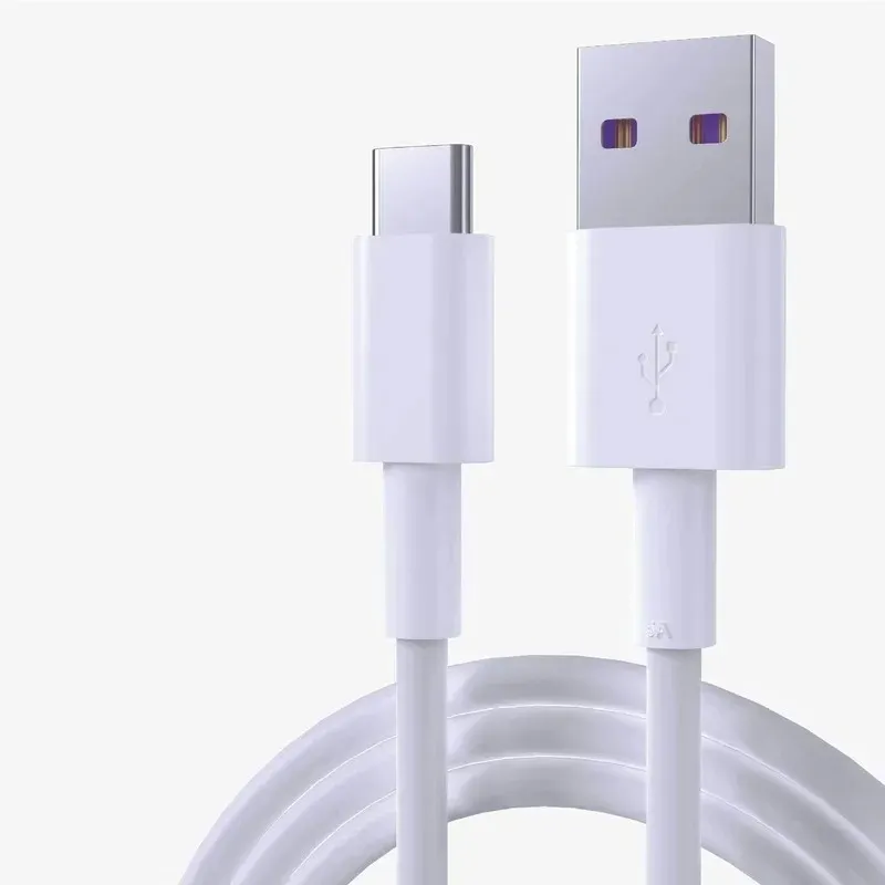 Cabo de carregamento rápido 5A USB tipo C para Samsung S20 S9 S8 Xiaomi Huawei P30 Pro Cabo branco para carregamento de celular