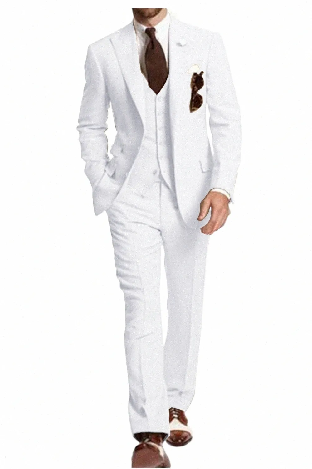 Blazer sätter FI Busin White Costume Homme Wedding Men Suits Peak Lapel Groom Tuxedos Terno Masculino Prom Blazer 3 Pieces 17ja#