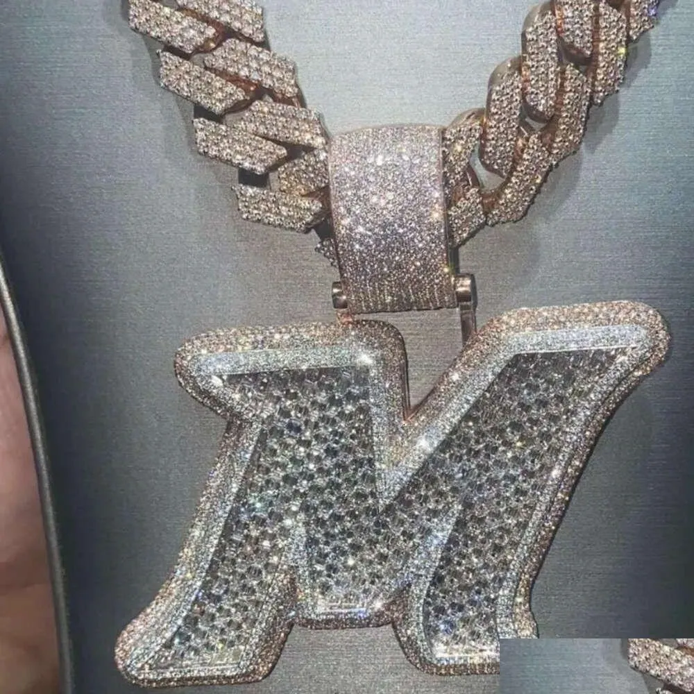 Anhänger Halsketten Hohe Qualität Vvs Moissanit Iced Out FL Diamanten Buchstabe Initiale Name M Schmuck Halskette Personalisierte benutzerdefinierte Anhänger Otn7X