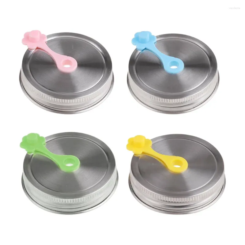 Dinnerware Stainless Steel Perforated Cover Canning Jar Lids With Straw Hole Glass Bottle Supply Leak Proof Caps Secure Sealing Mason