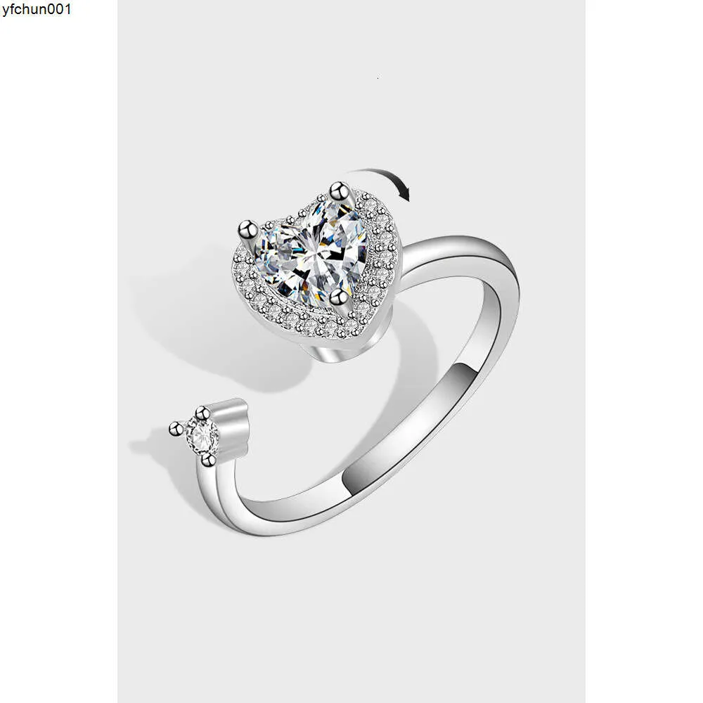 L'ouverture de l'anneau rotatif en argent Sterling S925 peut servir de médiateur Anti-anxiété et décompression Zircon amour femme