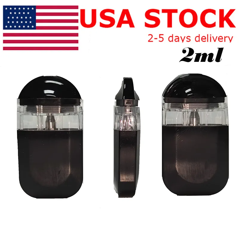 USA Stock Vape Pen 2ml Platta Pods Disponibla e-cigaretter Keramiska spole förångare tomt tjocka oljepatroner Typ-C Uppladdningsbar 280mAh Batterisprov Pennor Anpassad logotyp