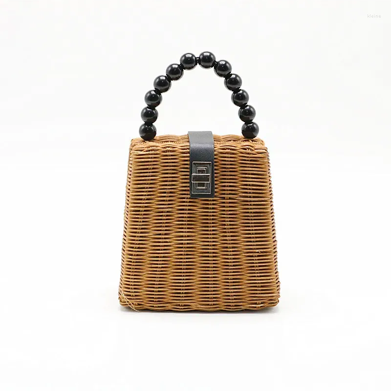 Umhängetaschen Handgemachte Strand Stroh Tasche Weibliche Messenger Weben Holz Tote Umhängetasche Platz Rattan Frauen Handtasche