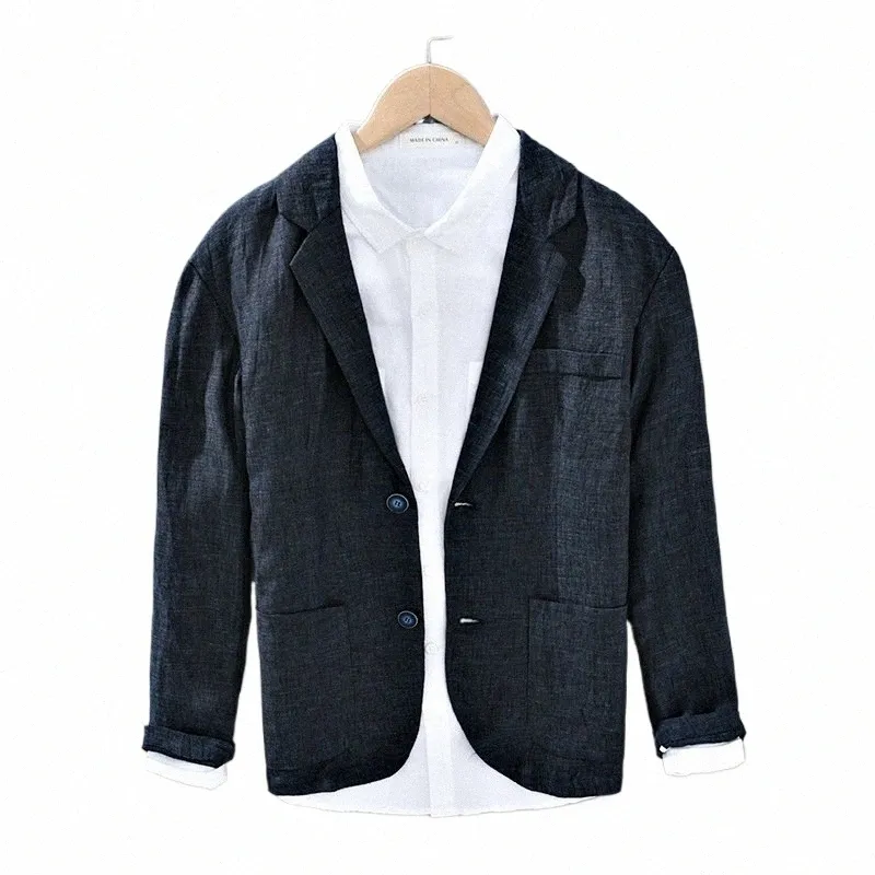 Klassieke 100% Linnen Heren Blazers Lente Herfst Busin Formele Losse Jas Fi Eenvoudige Effen Jeugd Trajes Elegante Para Hombres m4h5 #