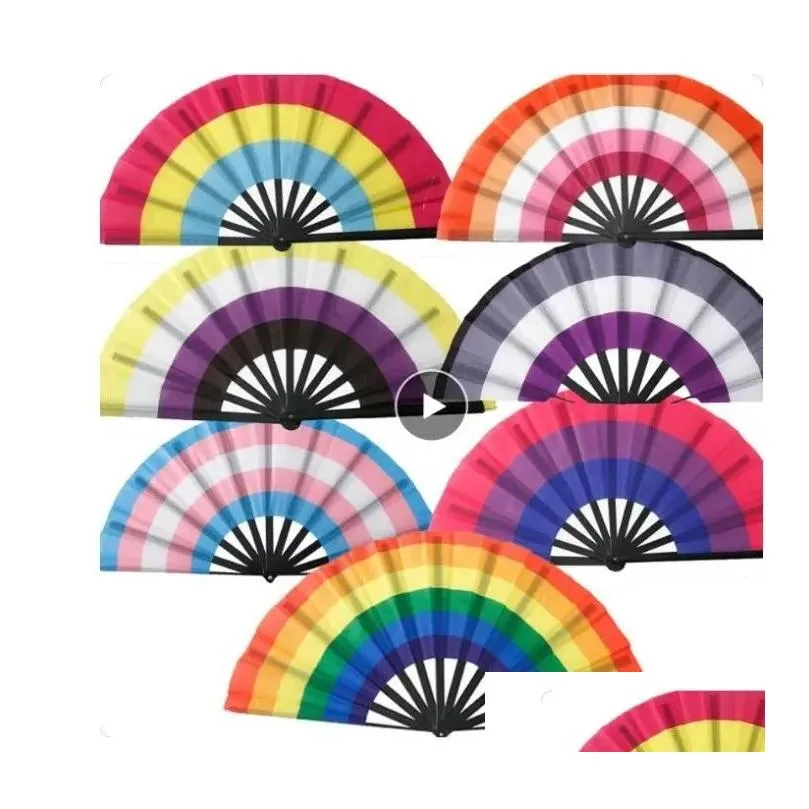 Favor de fiesta Rainbow Fans plegables LGBT Colorf Fan de mano para mujeres Hombres Orgullo Decoración Festival de música Eventos Danza Rave Suministros Dr Dhuc5