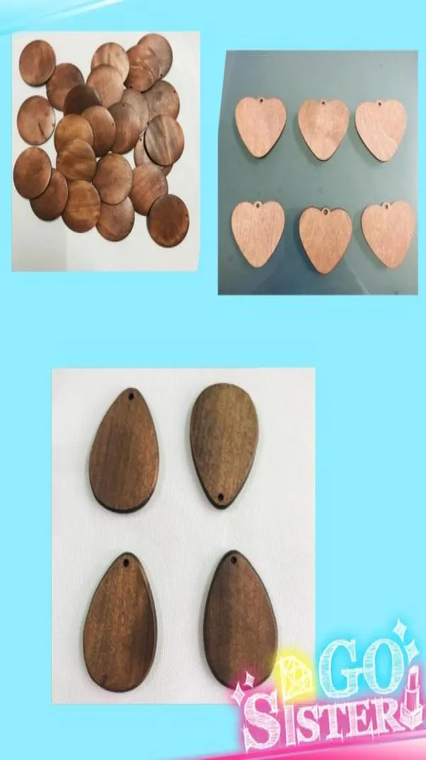 5cm Water Drop Shape Pendant 4cm Round Wood Chip DIY Beaded Accessories Heart Festival Decor with Hole4420184