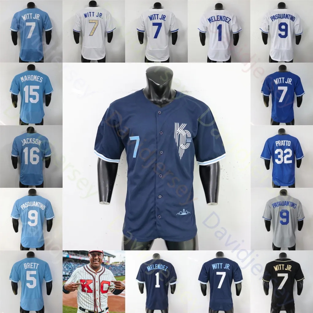 Jersey de beisebol das ligas negras para mulheres jovens, com Bobby Witt Jr., George Brett, Bo Jackson, Patrick Mahomes, Zack Greinke, Aroldis Chapman, MJ Melendez,