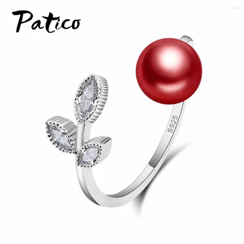 Cluster Rings 925 Sterling Silver Leaf Open For Women Pearl Handmade Lady Prevent Allergy Sterling-silver-jewelry Wholesale Bague